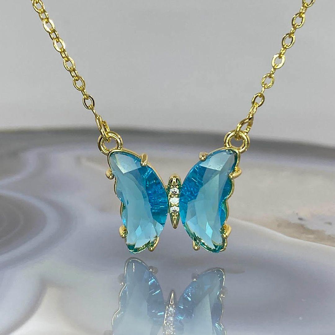 Crystal butterfly pendant necklace for women and Girls