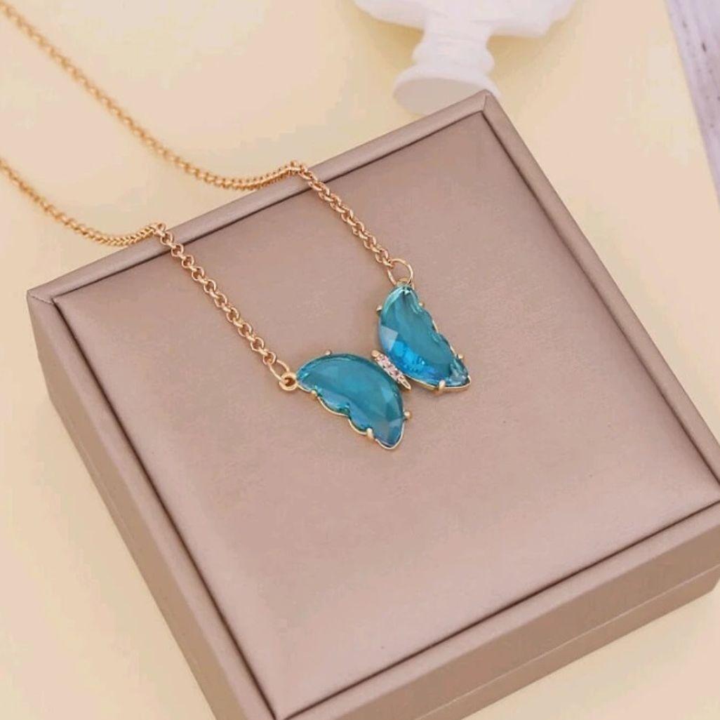 Crystal butterfly pendant necklace for women and Girls