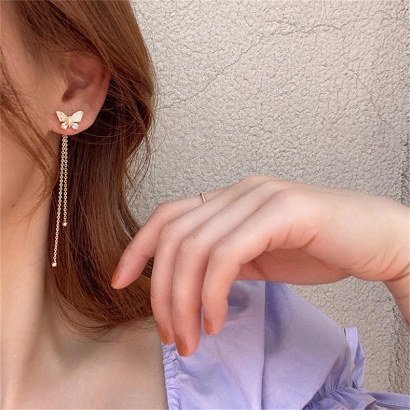 Trendy Long Tassel Butterfly Drop Earrings Gold Color