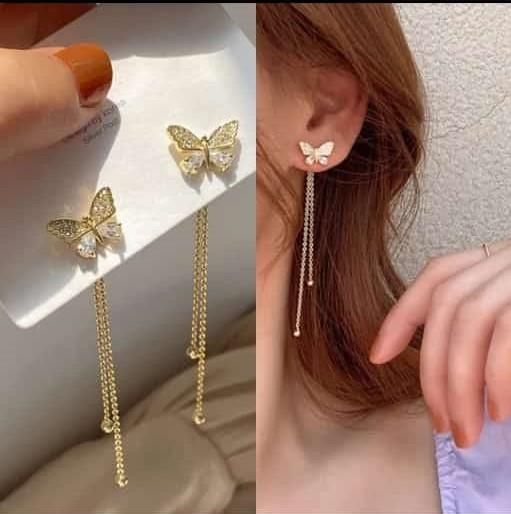 Trendy Long Tassel Butterfly Drop Earrings Gold Color